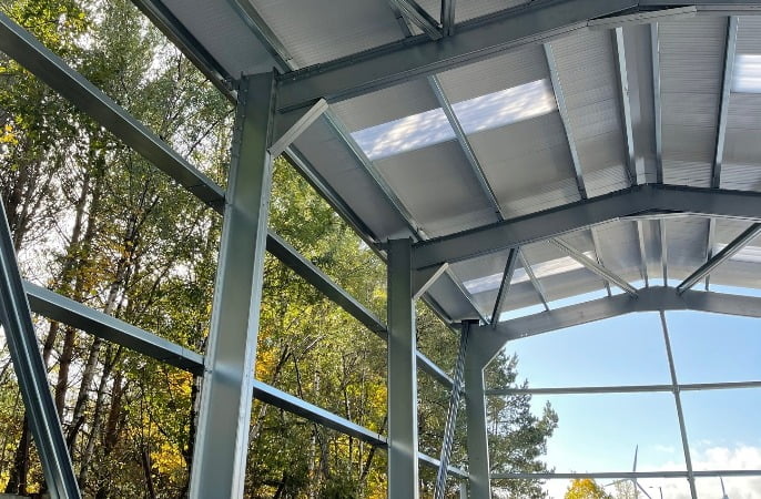 Skylights installed onto the roof of a steel structure. 