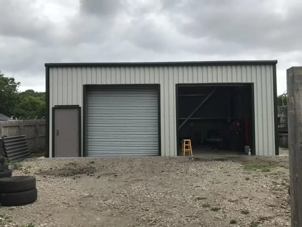 Steel building with roller shutter for Durham Motor Services