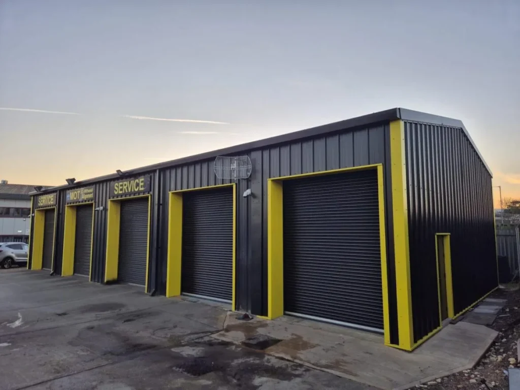 Free Spirit Automotive steel building extension with service bays