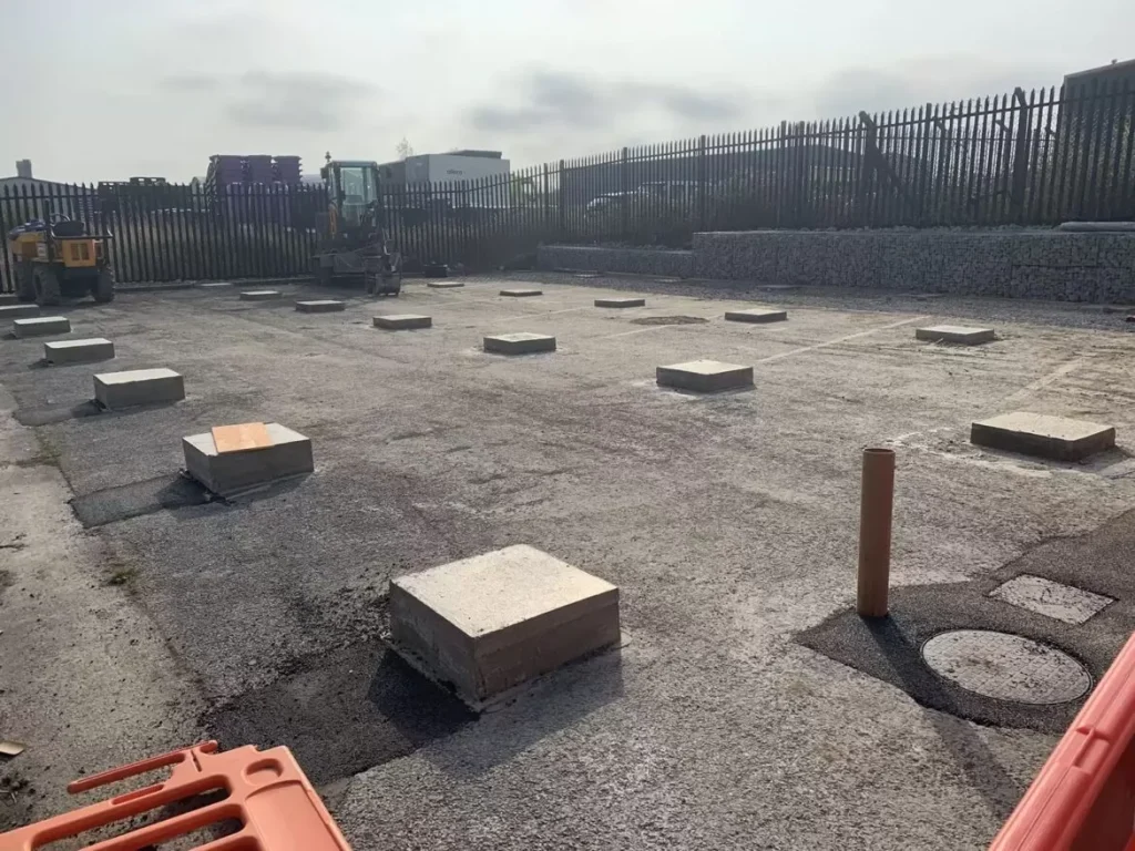 Concrete foundation pads laid for H W Martin groundworks