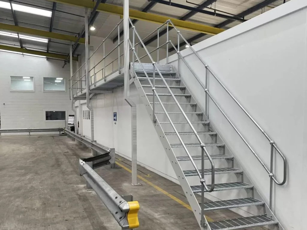 Galvanised steel staircase and mezzanine access platform installed at the Milk and More depot