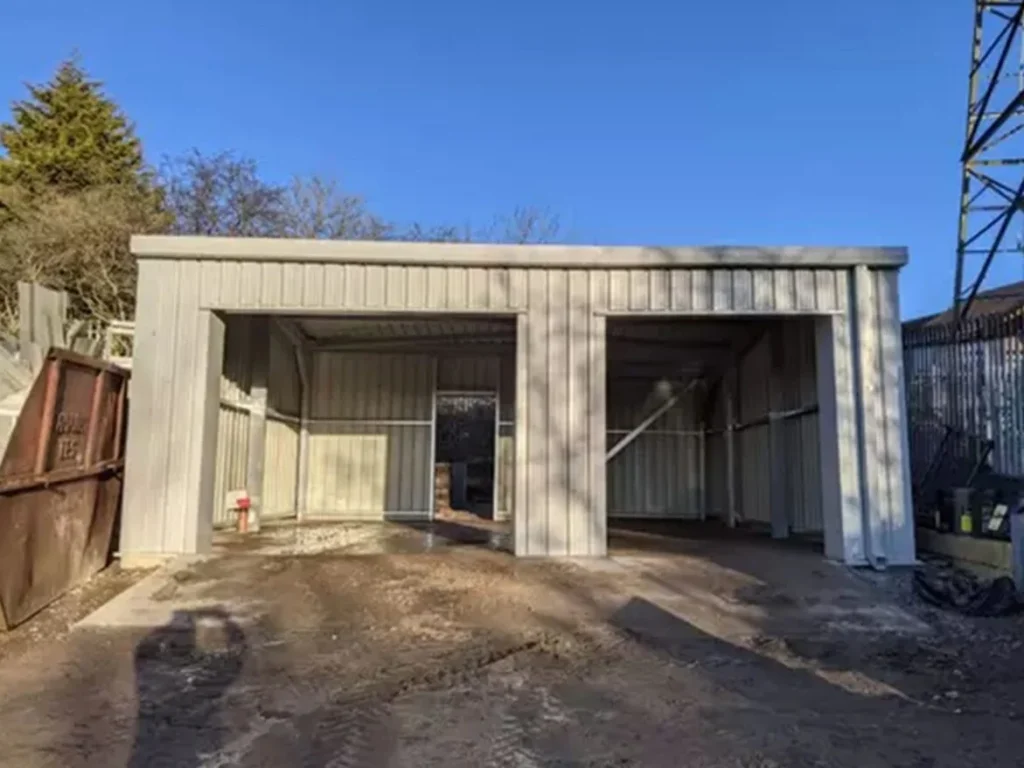 Completed twin bay steel storage building supplied to the NHS