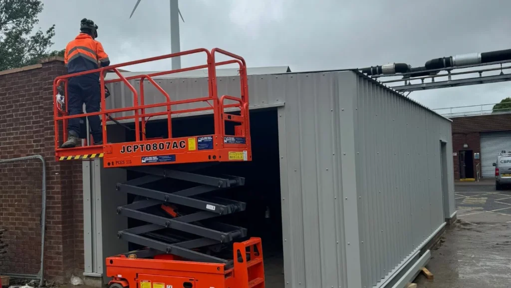 Cladding being completed to the new steel structure at the Organon site
