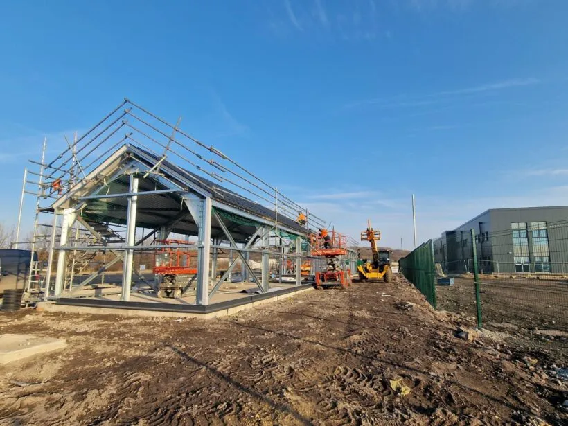Steel frame erection at the Teesworks LV Building