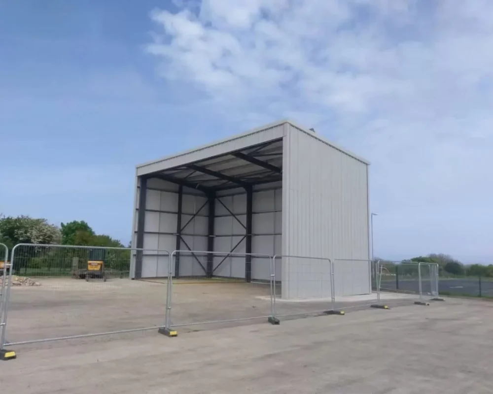 Steel building with open bay for Biffa Polymers
