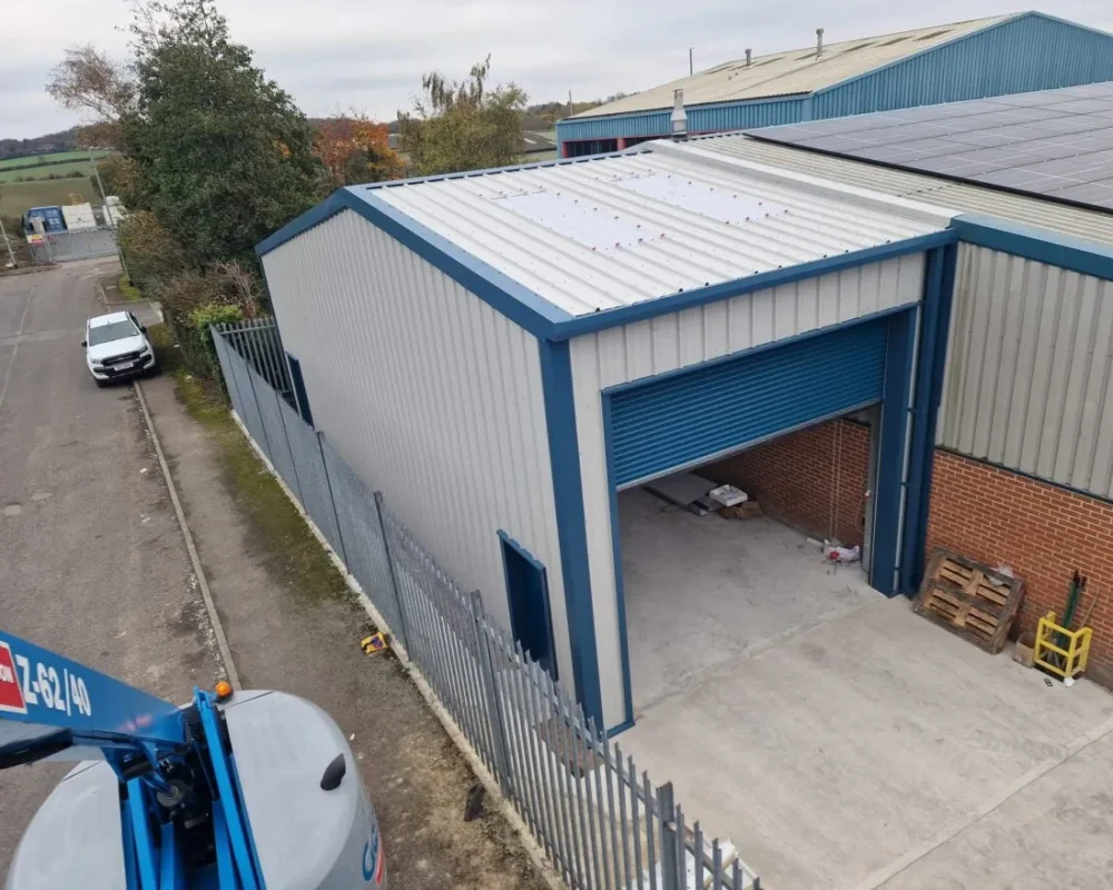 Steel building with roller shutter for DAS Engineering Ltd