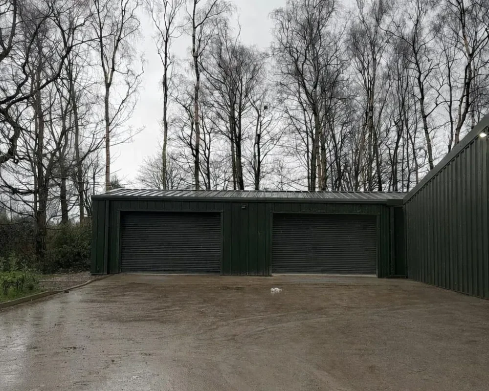 Dark green steel building (Phase 2) for Durham Animal Feeds