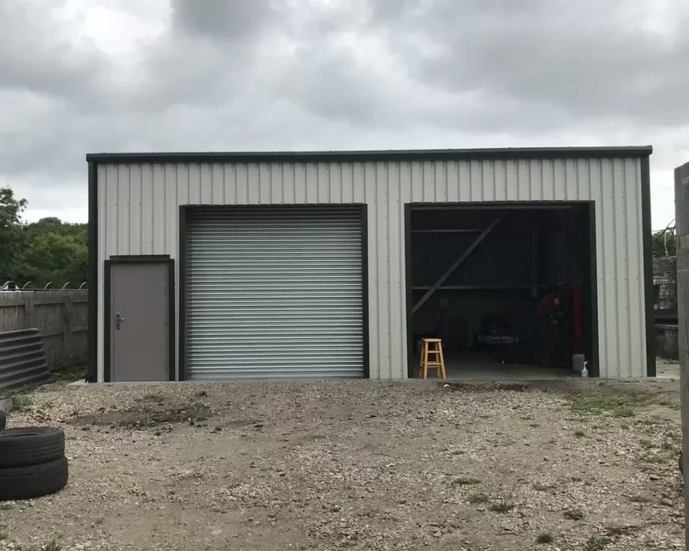 Steel building with roller shutter for Durham Motor Services
