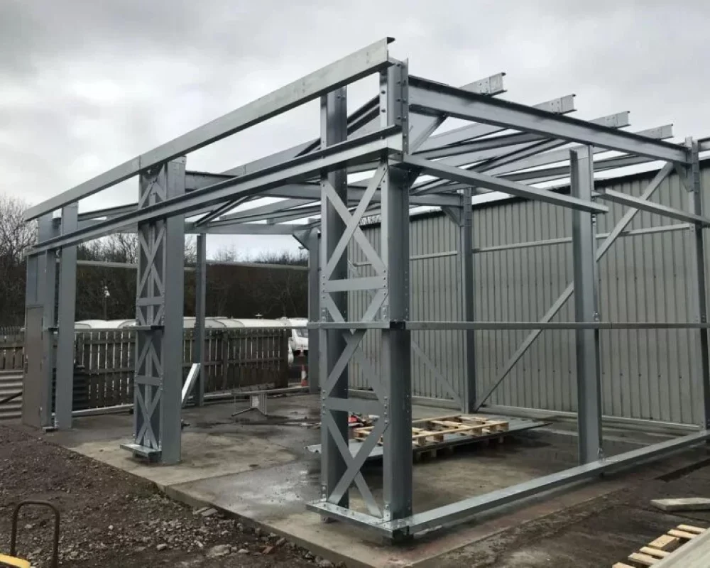 Steel frame under construction for a Durham building project