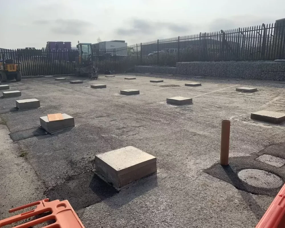 Concrete foundation pads laid for H W Martin groundworks