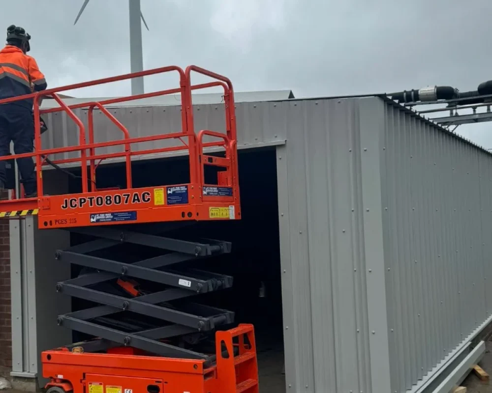 Cladding being completed to the new steel structure at the Organon site