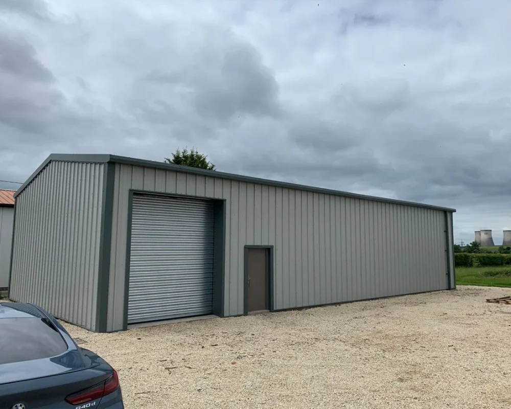 Steel building with roller shutter door for Oxford Leathercraft