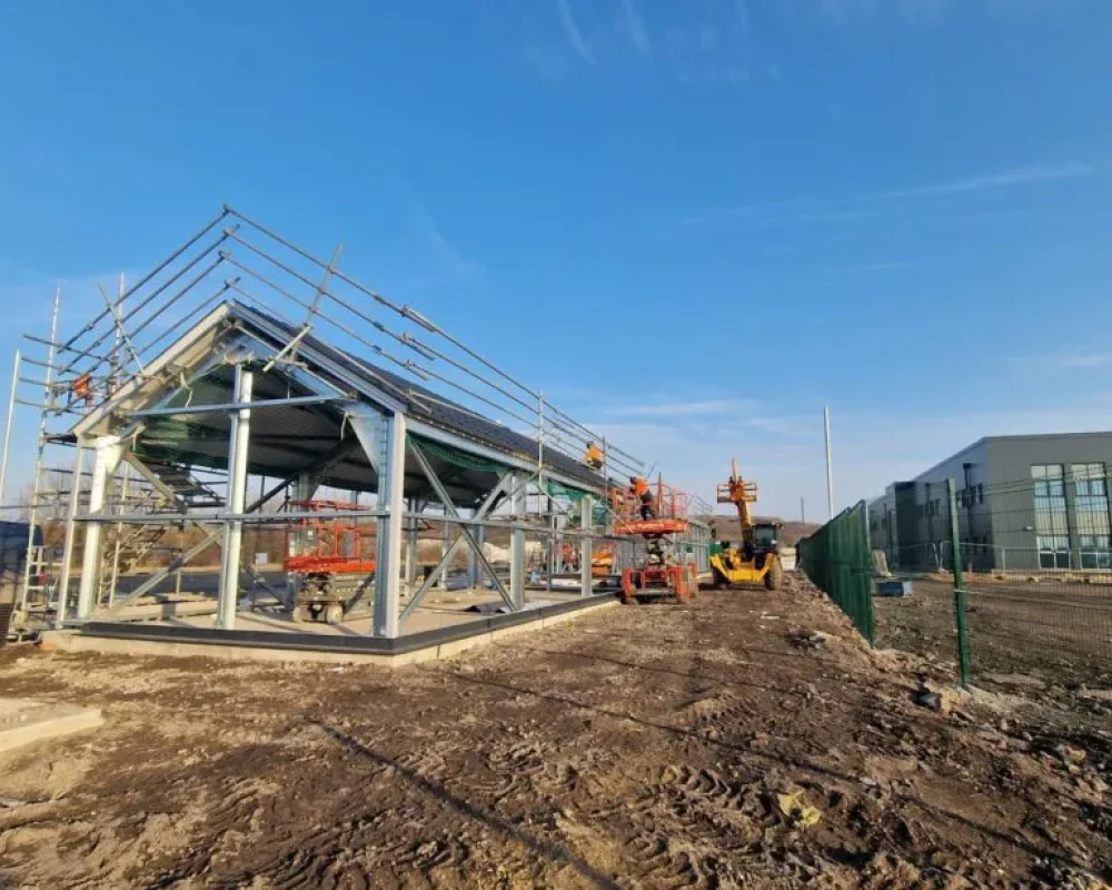 Steel frame erection at the Teesworks LV Building