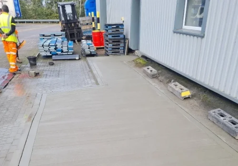 New concrete hardstanding laid outside the Volvo Truck and Bus Centre building